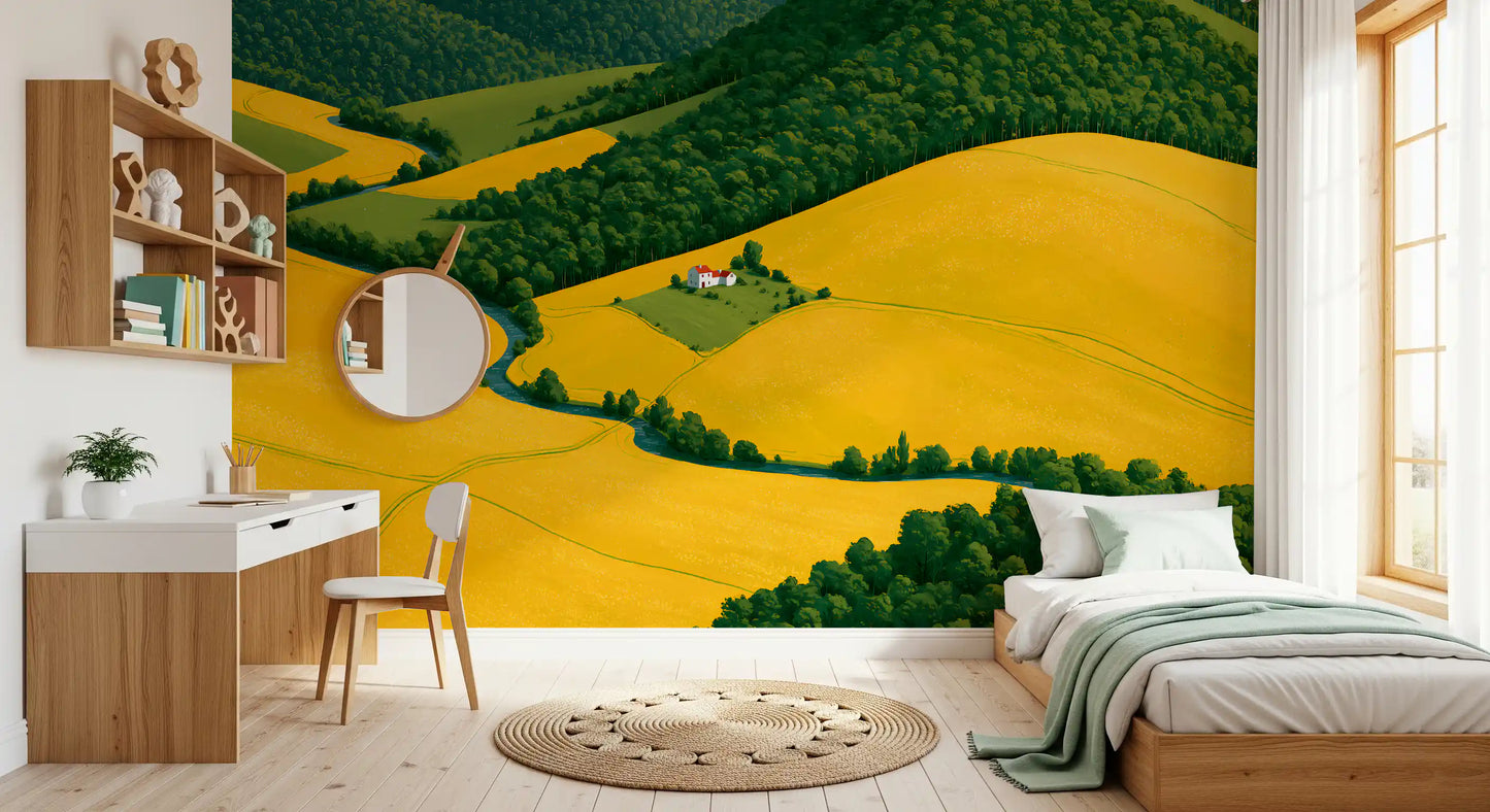 Mural de parede Pastoral Harmony dourado e verde
