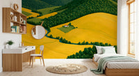 Mural de parede Pastoral Harmony dourado e verde