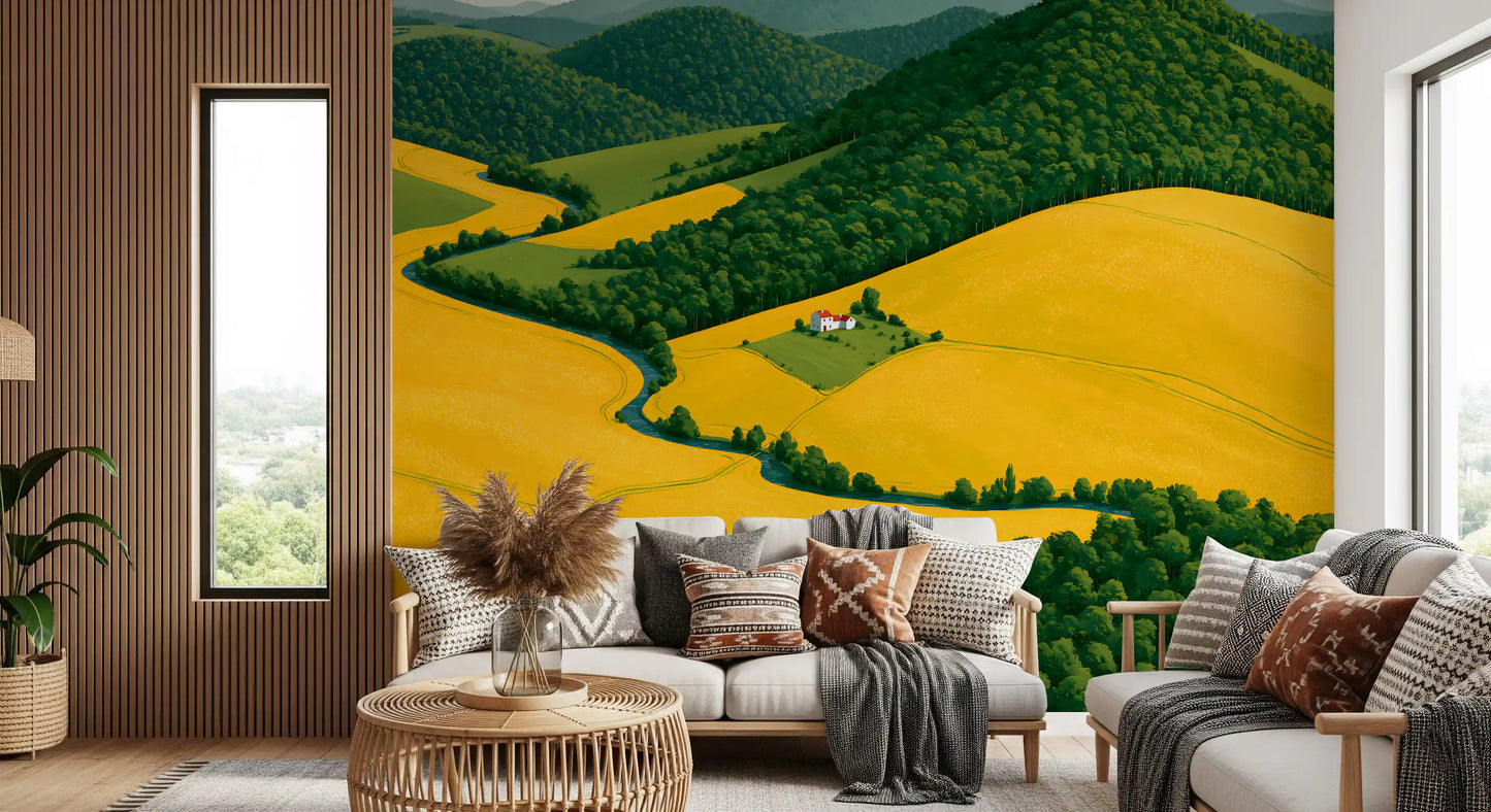 Mural de parede Pastoral Harmony dourado e verde