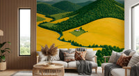 Mural de parede Pastoral Harmony dourado e verde