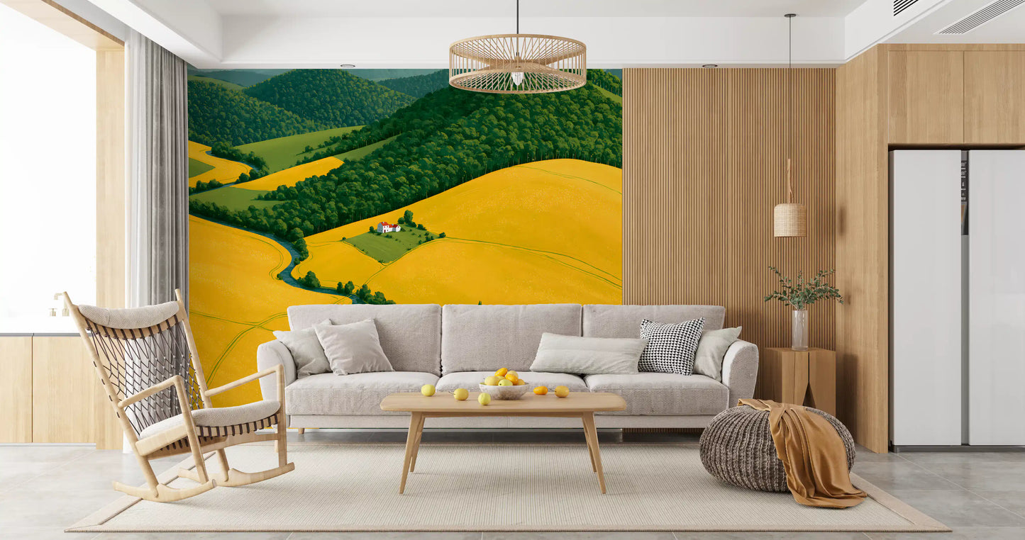 Mural de parede Pastoral Harmony dourado e verde