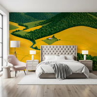 Mural de parede Pastoral Harmony dourado e verde