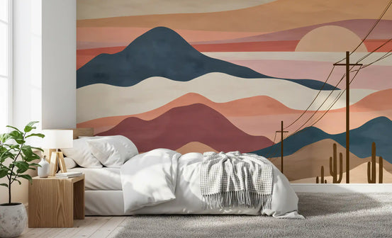 Wüsten-Sonnenuntergang-Berglandschaft-Wandbild