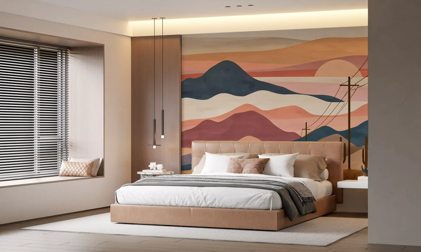 Wüsten-Sonnenuntergang-Berglandschaft-Wandbild