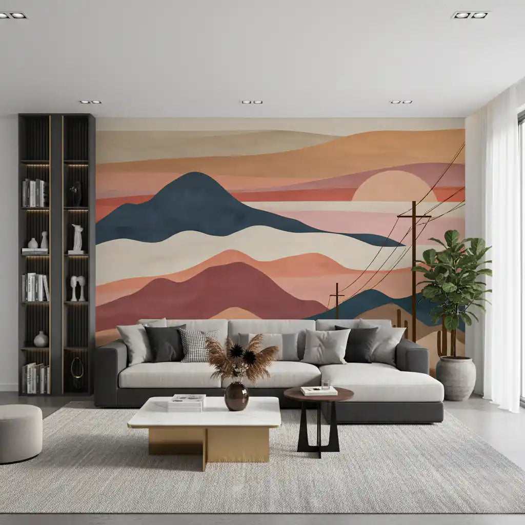 Wüsten-Sonnenuntergang-Berglandschaft-Wandbild