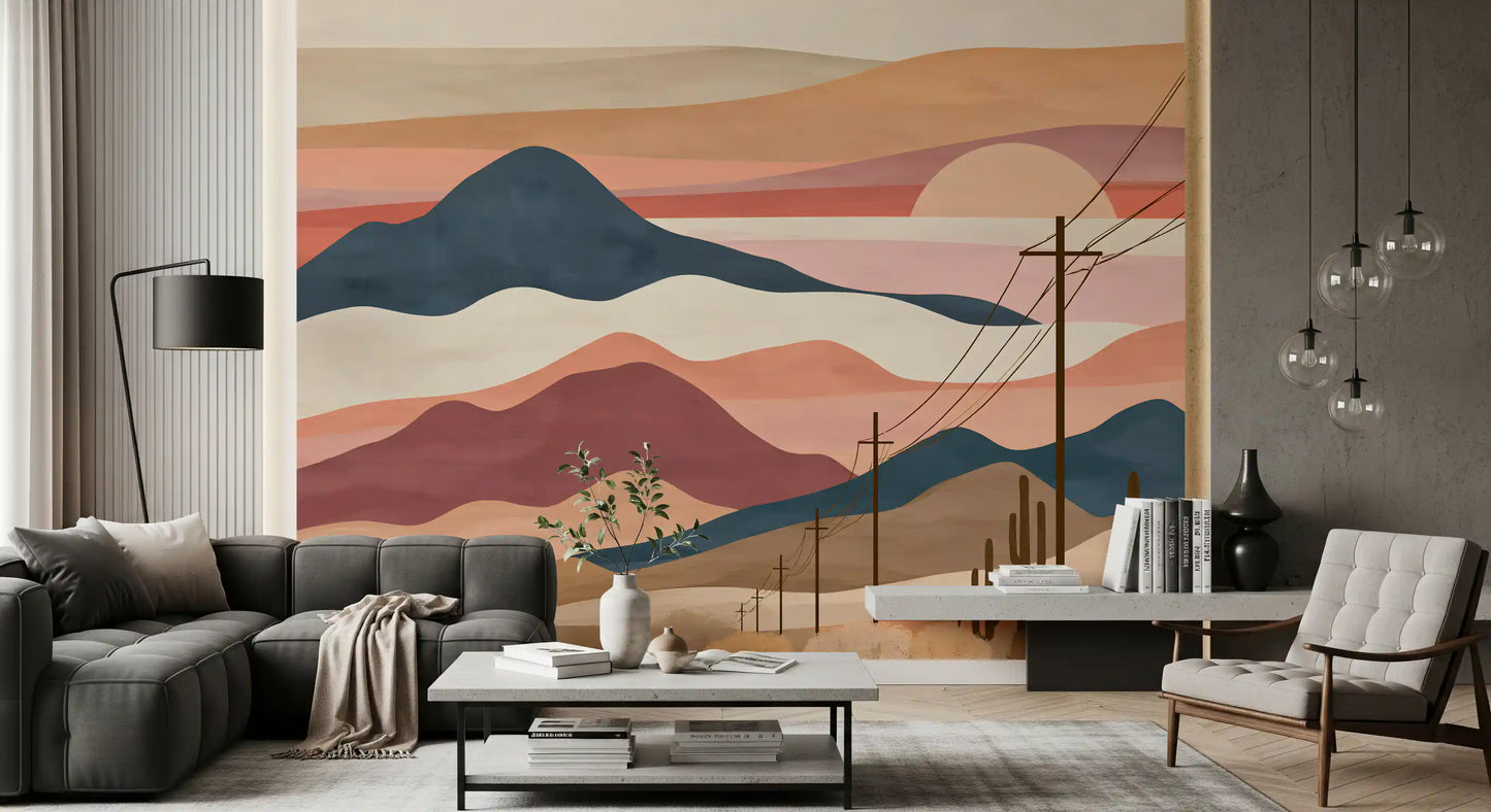 Wüsten-Sonnenuntergang-Berglandschaft-Wandbild