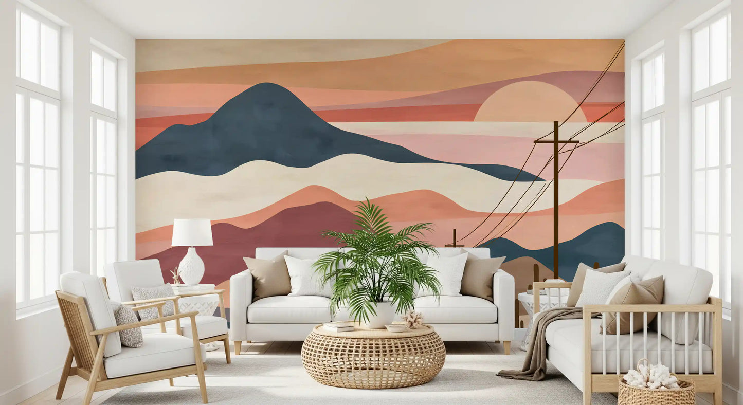 Wüsten-Sonnenuntergang-Berglandschaft-Wandbild