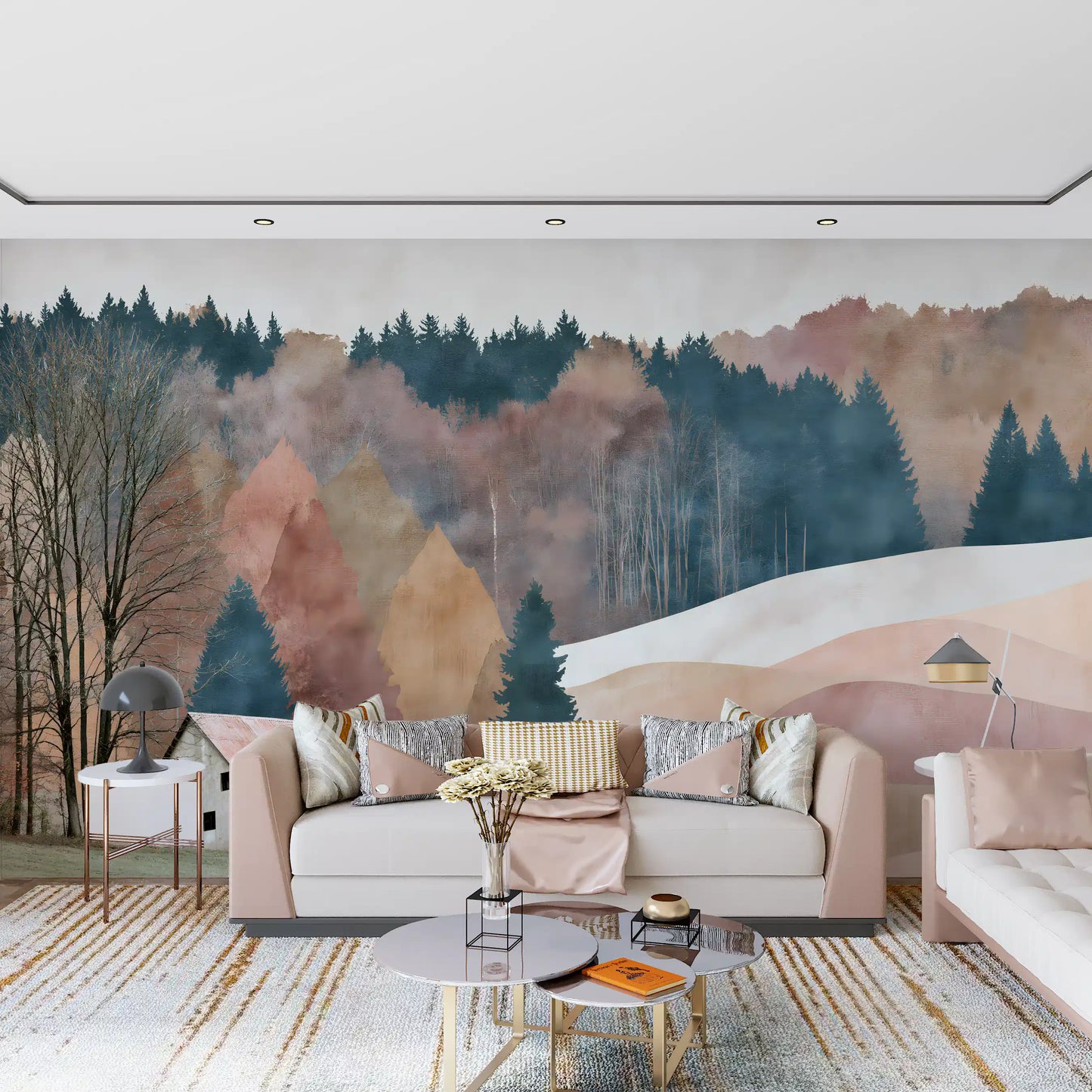 Rustikales Herbsttal mit Hütte – Wandbild