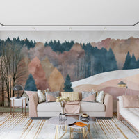 Rustikales Herbsttal mit Hütte – Wandbild
