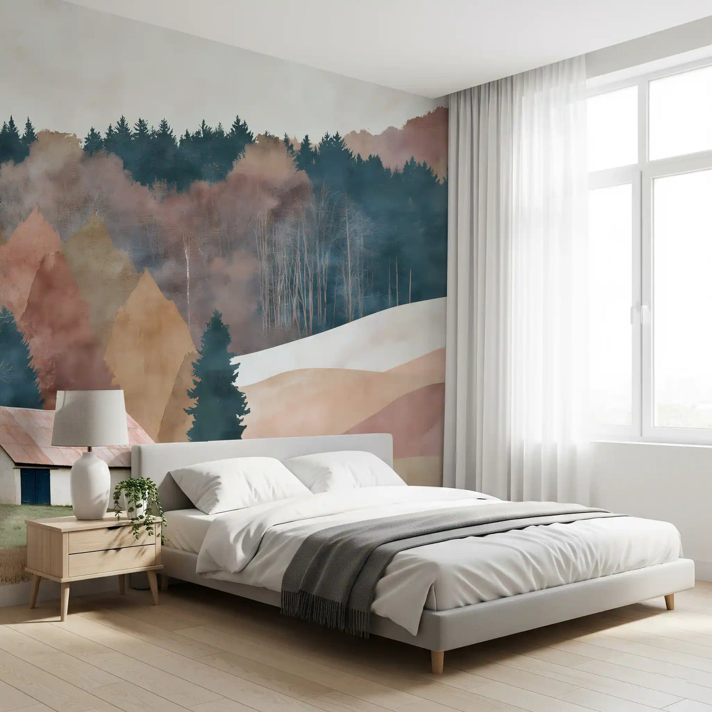 Rustikales Herbsttal mit Hütte – Wandbild