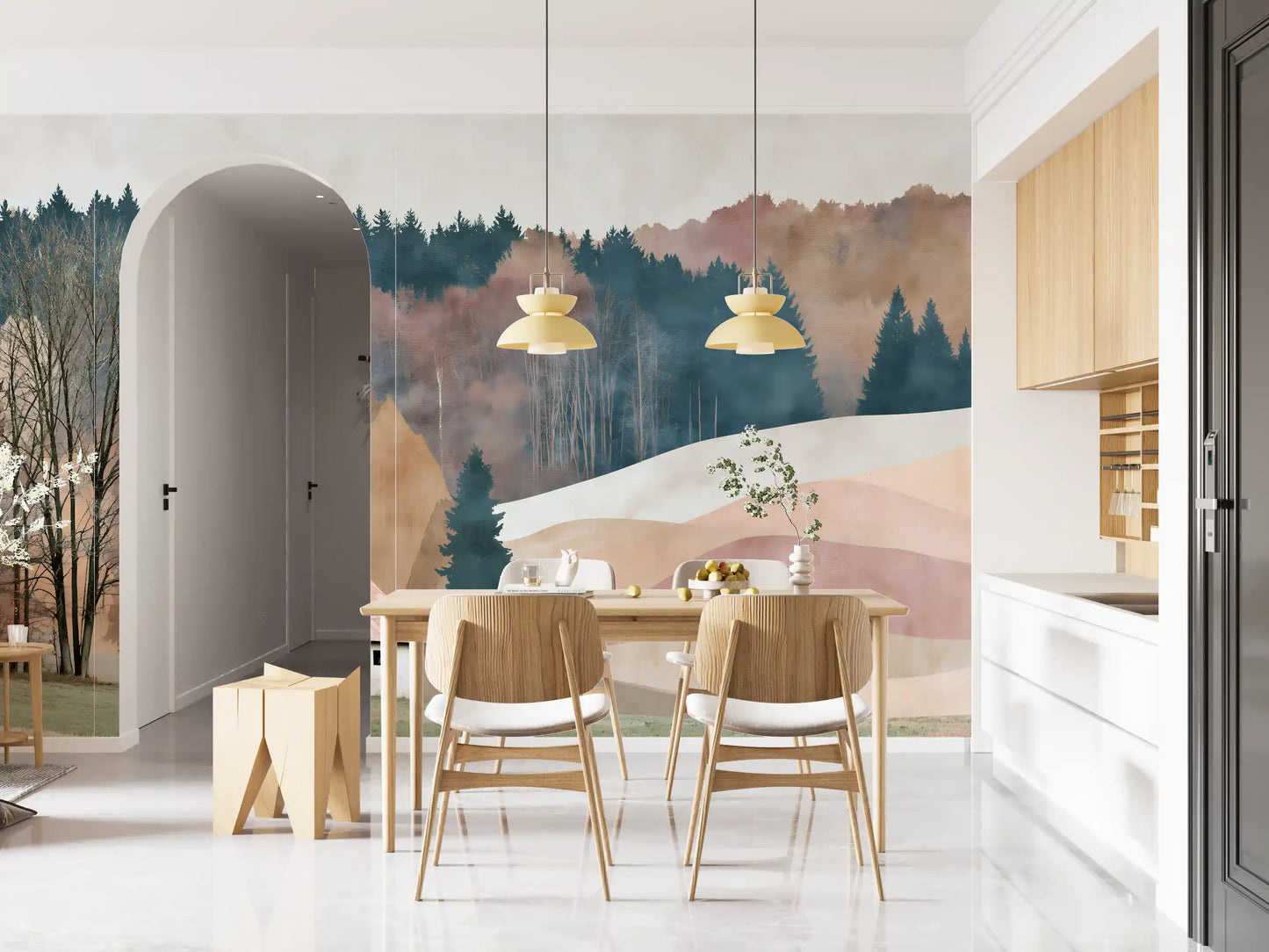 Rustikales Herbsttal mit Hütte – Wandbild