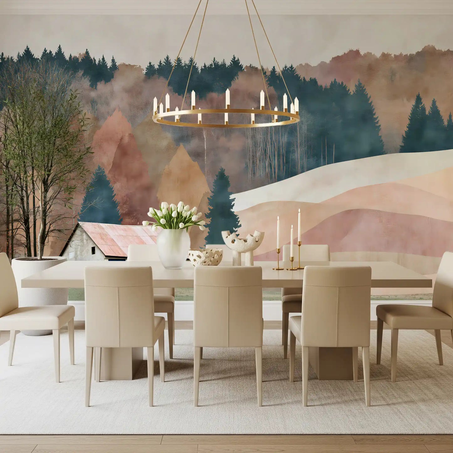Rustikales Herbsttal mit Hütte – Wandbild