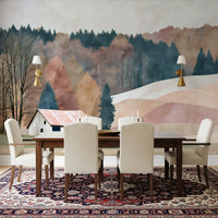 Rustikales Herbsttal mit Hütte – Wandbild