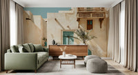 Fresque murale représentant une oasis dans une cour du Moyen-Orient