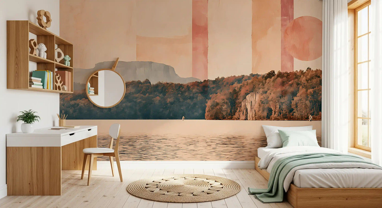 Murale da parete con paesaggio astratto di lago e orizzonte