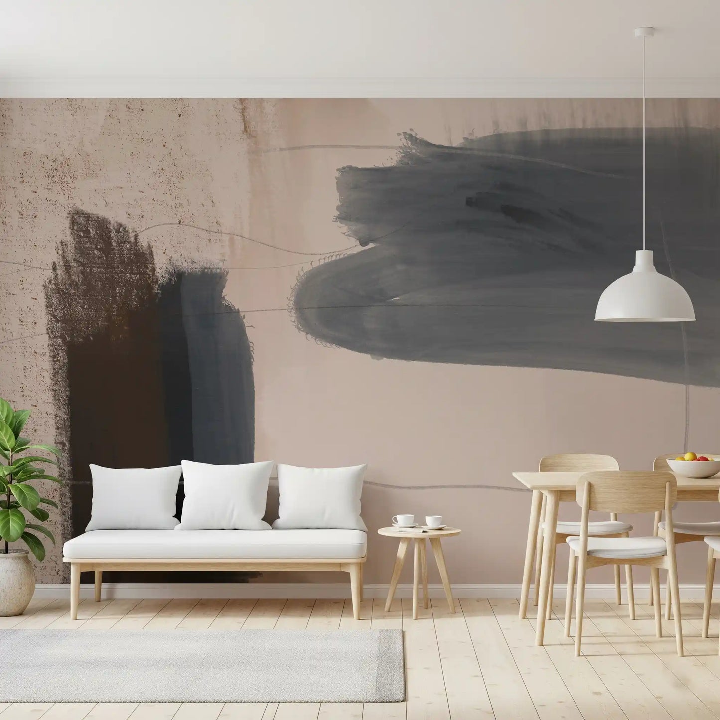 Murale da parete astratto blu-grigio “Brushed Silence”
