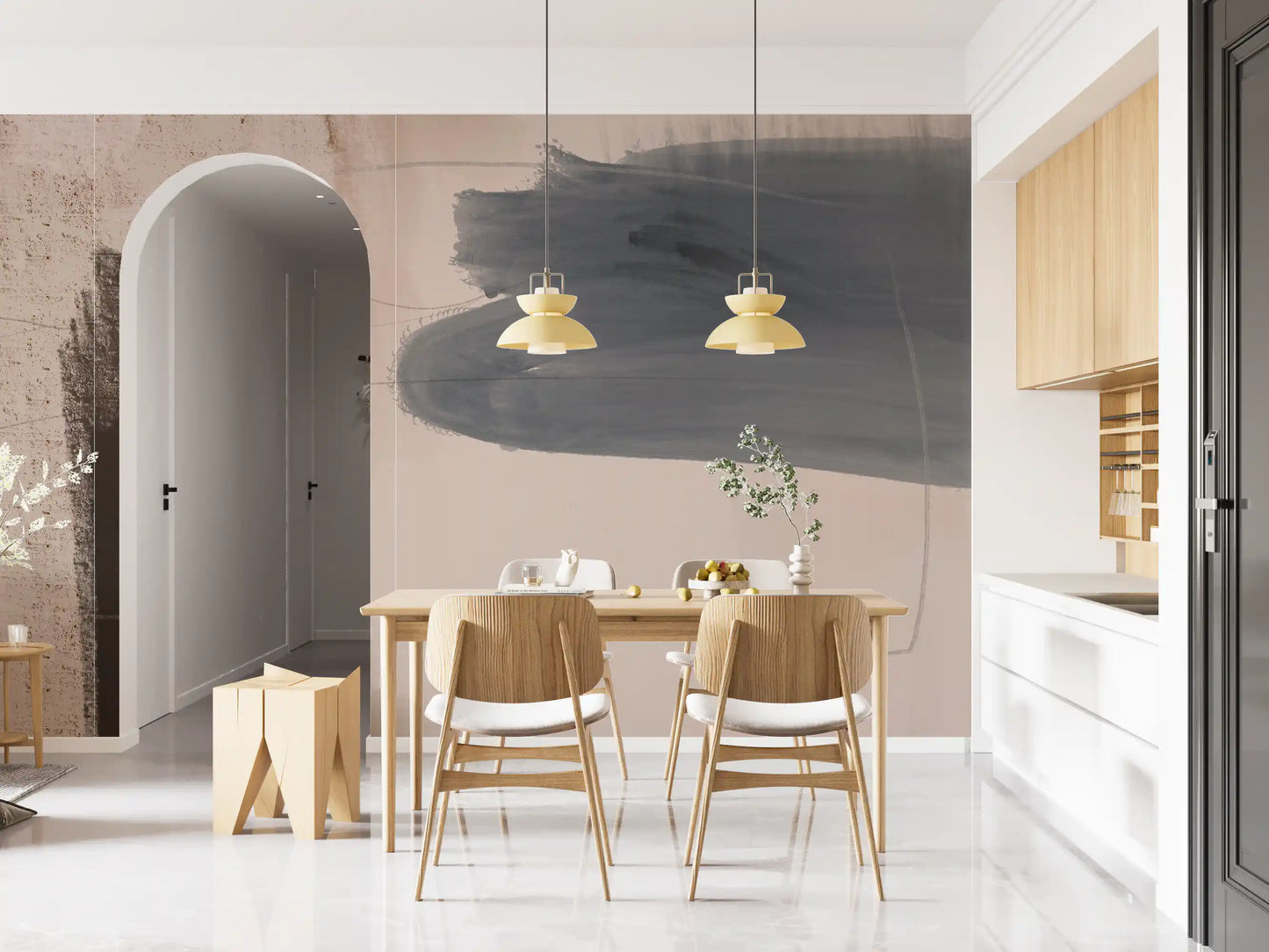 Murale da parete astratto blu-grigio “Brushed Silence”