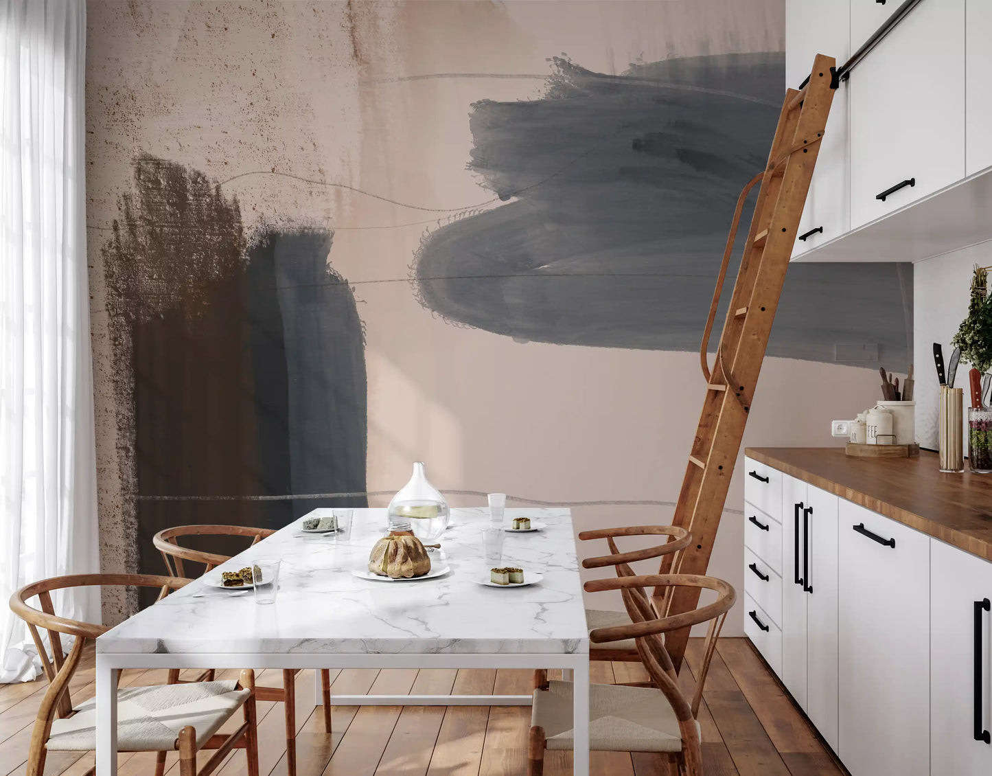 Murale da parete astratto blu-grigio “Brushed Silence”