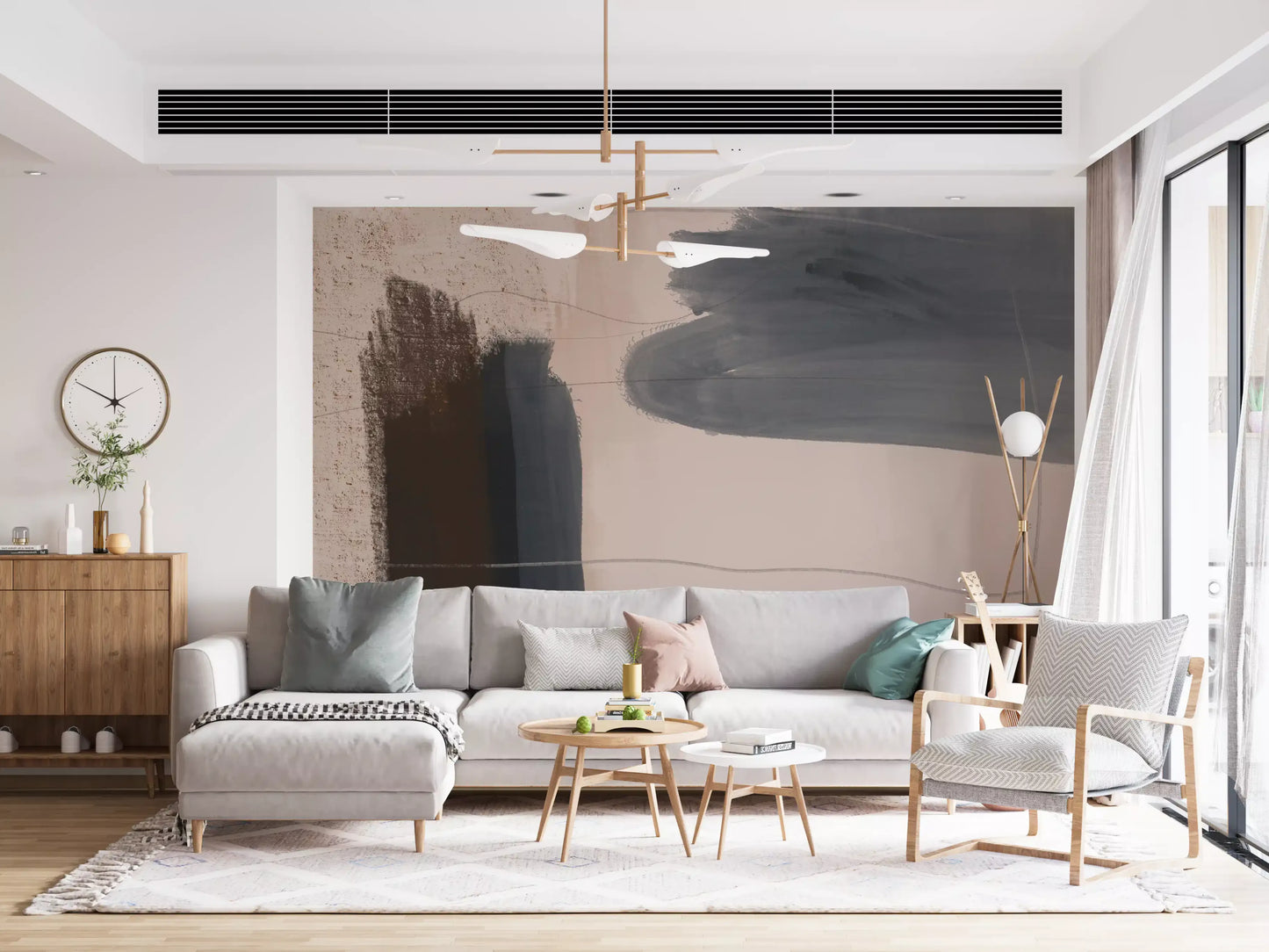 Murale da parete astratto blu-grigio “Brushed Silence”