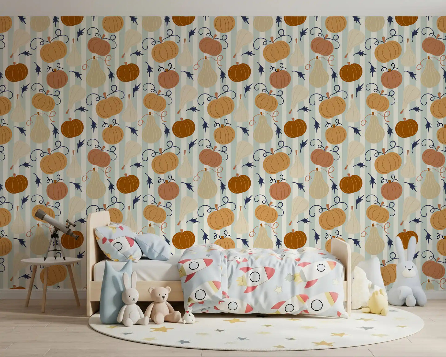Autumn Harvest Striped Pumpkin Motif Wallpaper⁠