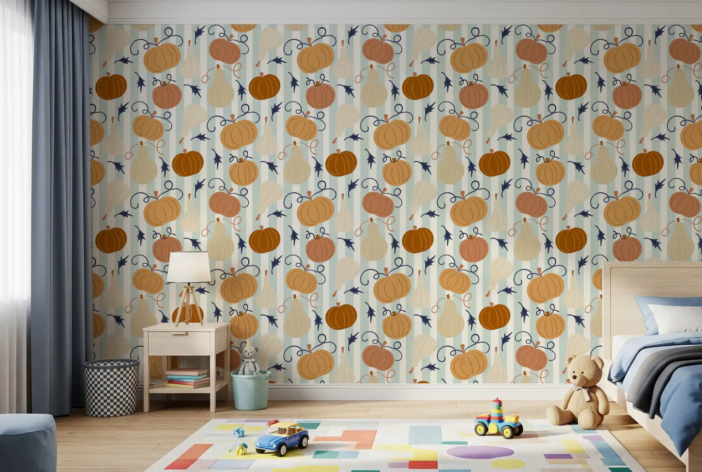 Autumn Harvest Striped Pumpkin Motif Wallpaper⁠