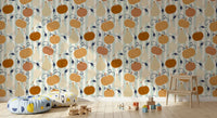 Autumn Harvest Striped Pumpkin Motif Wallpaper⁠