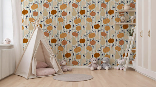 Papel tapiz con motivo de calabazas rayadas de cosecha otoñal