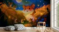 Papier peint panoramique représentant une scène de récolte de hamsters au clair de lune