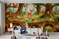 Fresque murale des animaux de la forêt et de la vie des bois