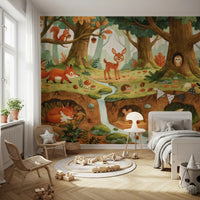 Fresque murale des animaux de la forêt et de la vie des bois