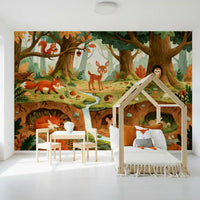 Fresque murale des animaux de la forêt et de la vie des bois