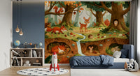 Fresque murale des animaux de la forêt et de la vie des bois