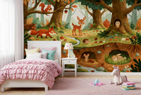 Fresque murale des animaux de la forêt et de la vie des bois