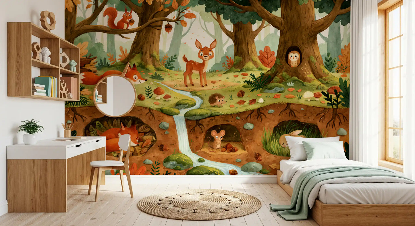 Fresque murale des animaux de la forêt et de la vie des bois