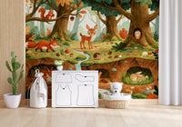 Fresque murale des animaux de la forêt et de la vie des bois