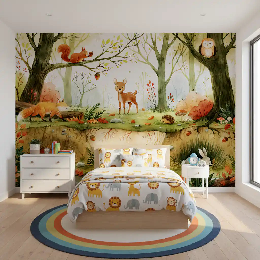 Fresque murale illustrée d’amis enchanteurs de la forêt