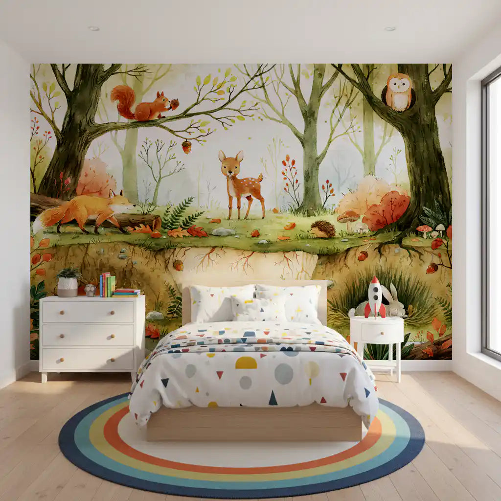 Fresque murale illustrée d’amis enchanteurs de la forêt