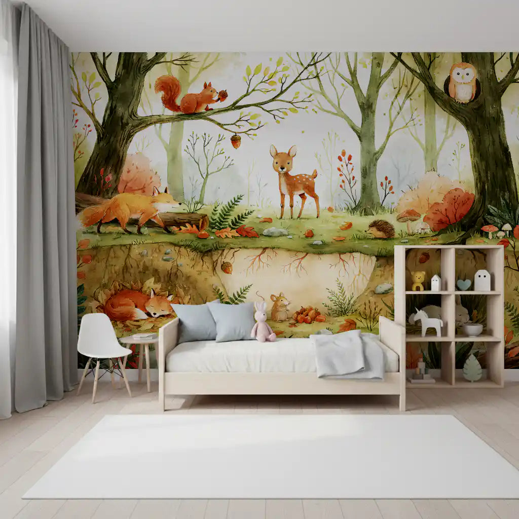 Fresque murale illustrée d’amis enchanteurs de la forêt