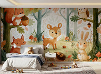 Fresque murale « Amis de la forêt et feuillage automnal »