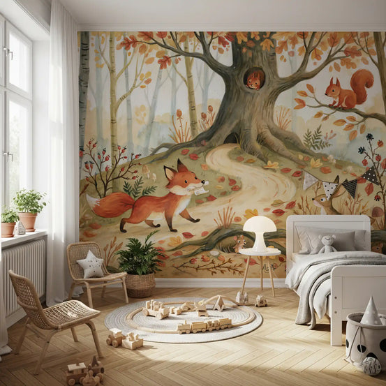 Wandbild „Fuchs und Waldfreunde auf einer Wiese“