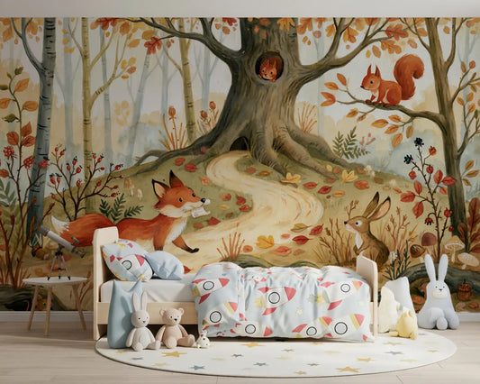 Wandbild „Fuchs und Waldfreunde auf einer Wiese“