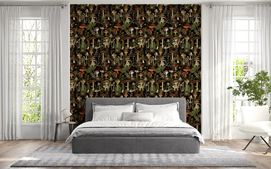 Papier peint botanique « Champignons de la forêt nocturne »