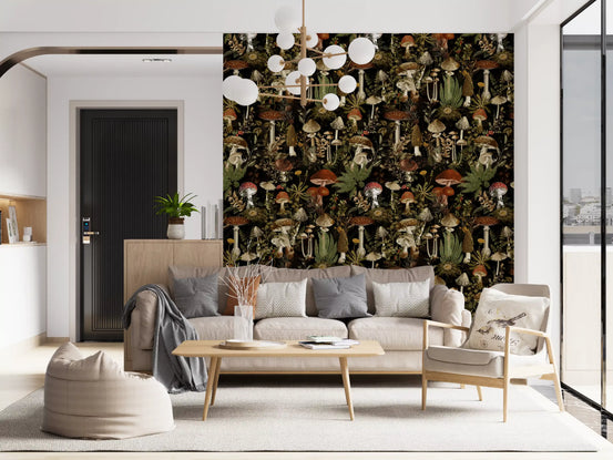 Botanische Tapete „Midnight Forest Mushroom“