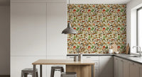 Papier peint rustique de bolets et de fleurs des sous-bois