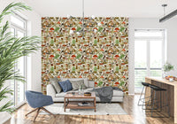 Papier peint rustique de bolets et de fleurs des sous-bois