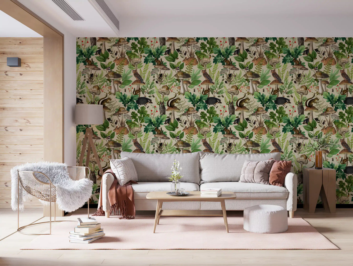 Fortryllet tapet med skovens flora og fauna