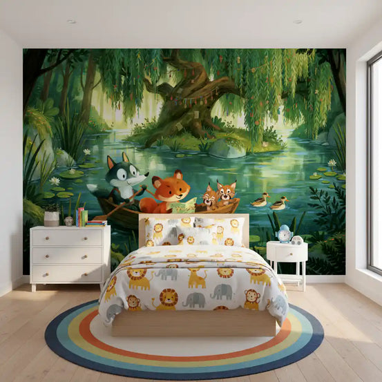 Panoramique mural « Aventure en bateau sur la rivière de la forêt »