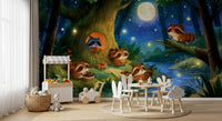Wandbild „Picknick im mondbeschienenen Waschbärenwald“