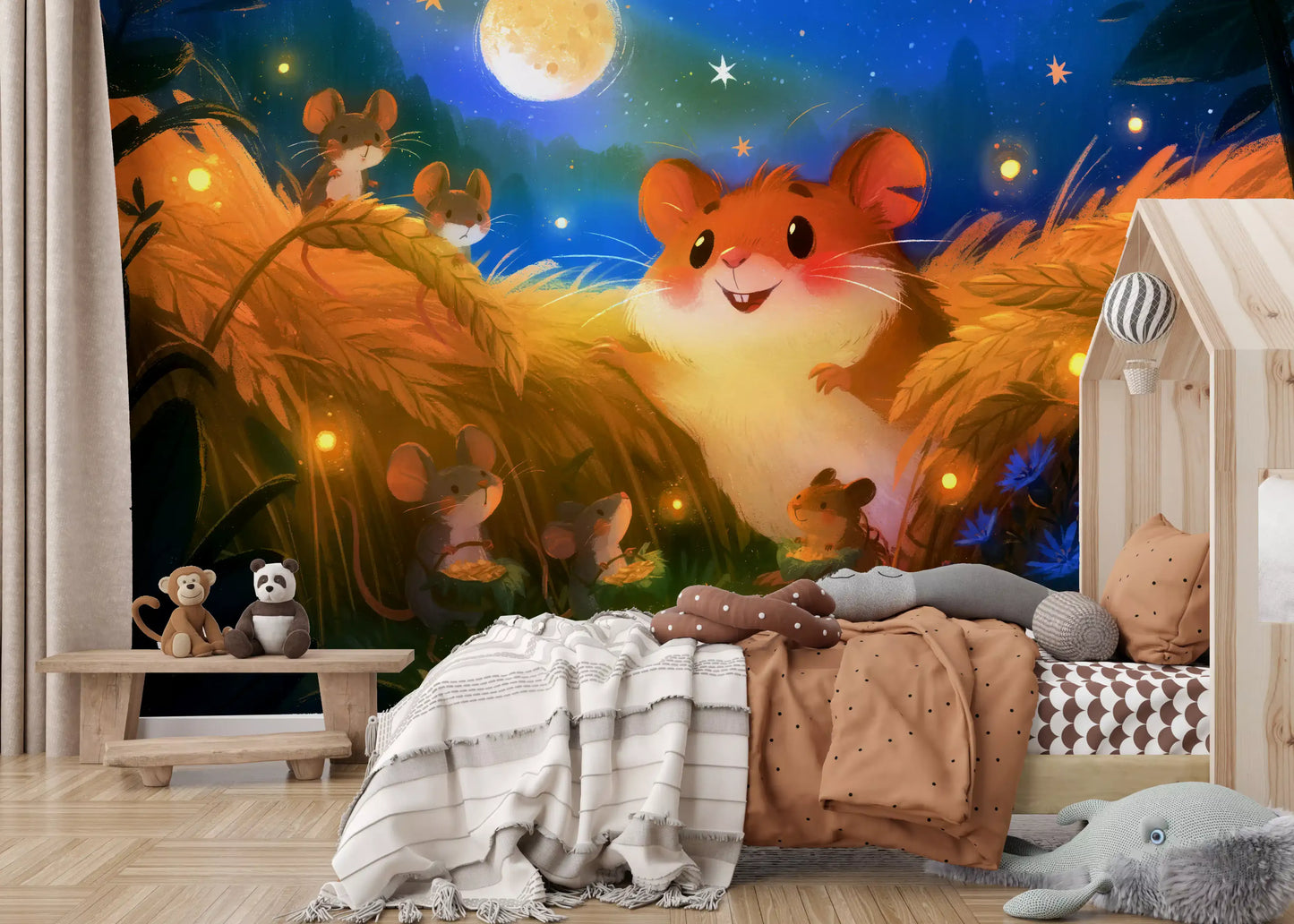 Fresque murale « Rassemblement de lucioles dans la forêt de hamsters à minuit »