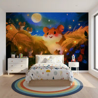 Fresque murale « Rassemblement de lucioles dans la forêt de hamsters à minuit »